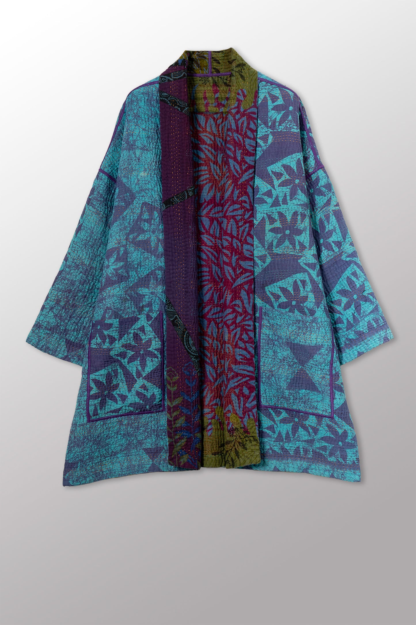COTTON OVERDYE KANTHA HAORI JACKET - ov4068-ctuq003a -