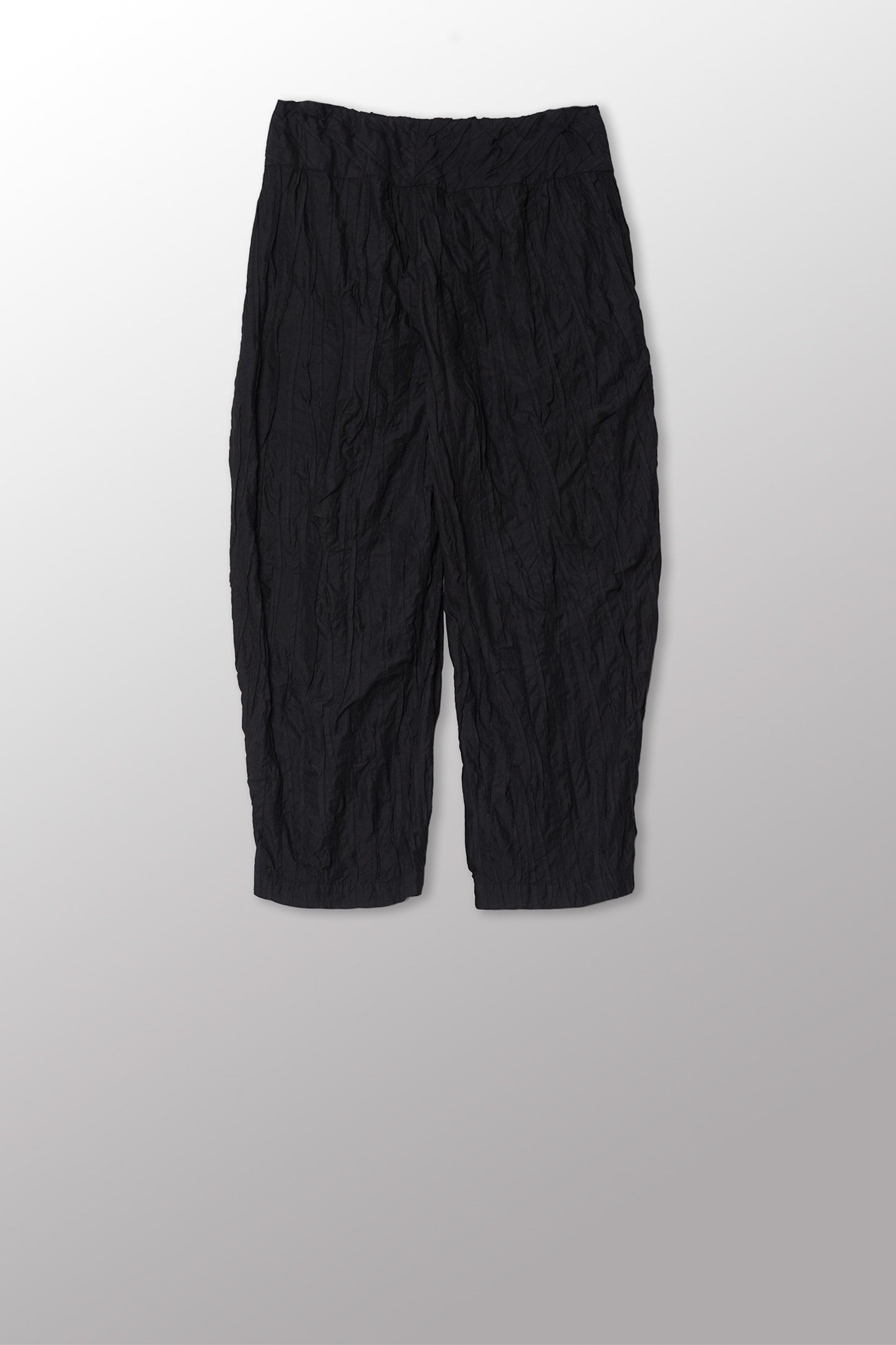 POLISHED COTTON RANDOM TUCK VOILE NEW LANTERN PANTS - rc1651-blk -
