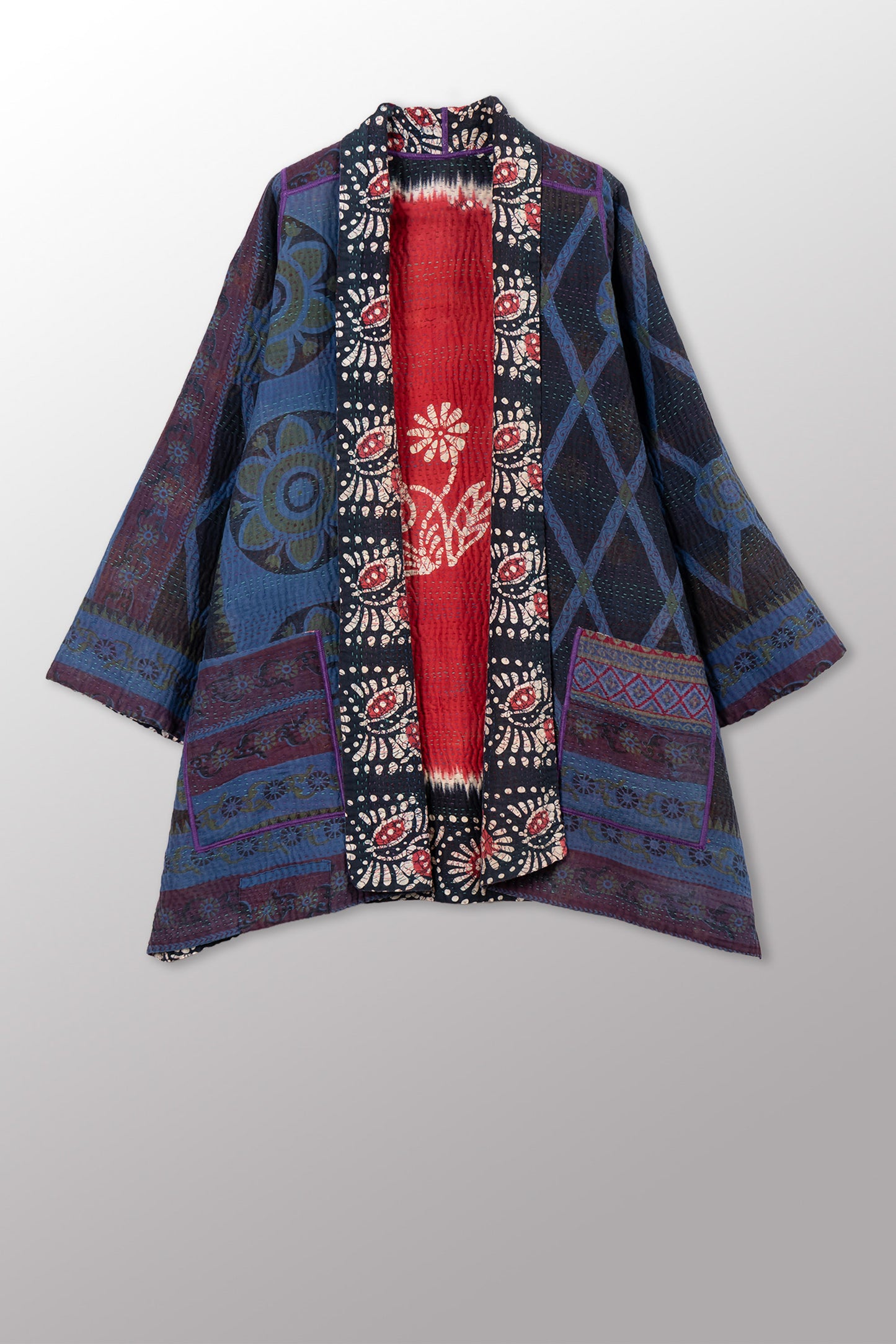 COTTON OVERDYE KANTHA A-LINE JKT - ov4003-cblu038w -