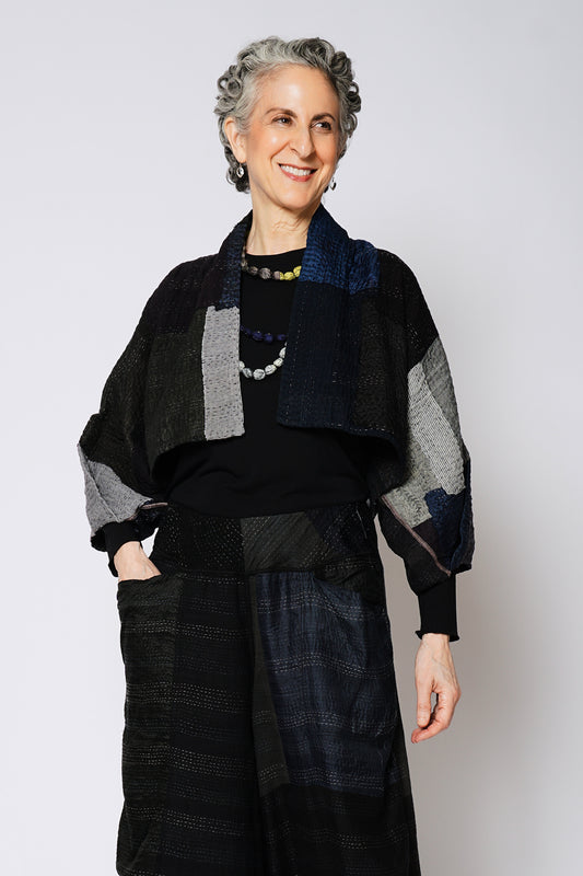 TWO TONE PATCH KANTHA PUFF SLV. SHRUG - tn4062-blk -