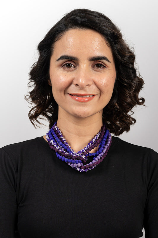 VINTAGE SILK KANTHA SEED NECKLACE SHORT - sv2722-prp -