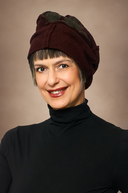 CIRCLE TIE DYE BOILED WOOL PATCHWORK HAT - tw1880-brn -