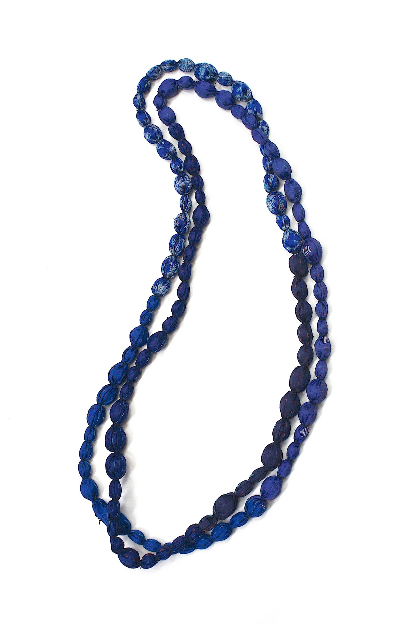 VINTAGE SILK KANTHA TIE-BEADS LONG NECKLACE - sv2707-nvy -