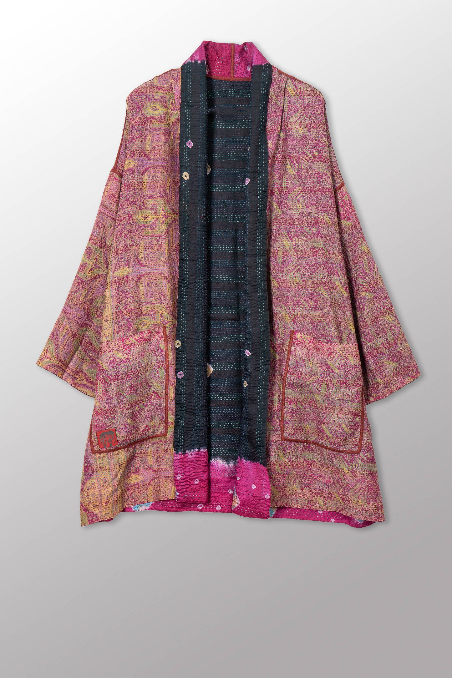 VINTAGE SILK GEORGETTE KANTHA HAORI JKT - sg2068-0006a -