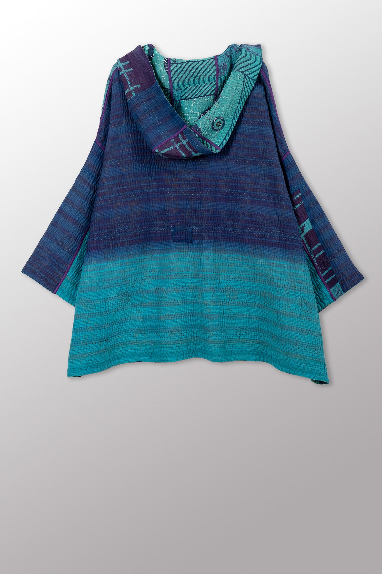 VINTAGE COTTON KANTHA HOODIE PONCHO - cv4064-0041a -