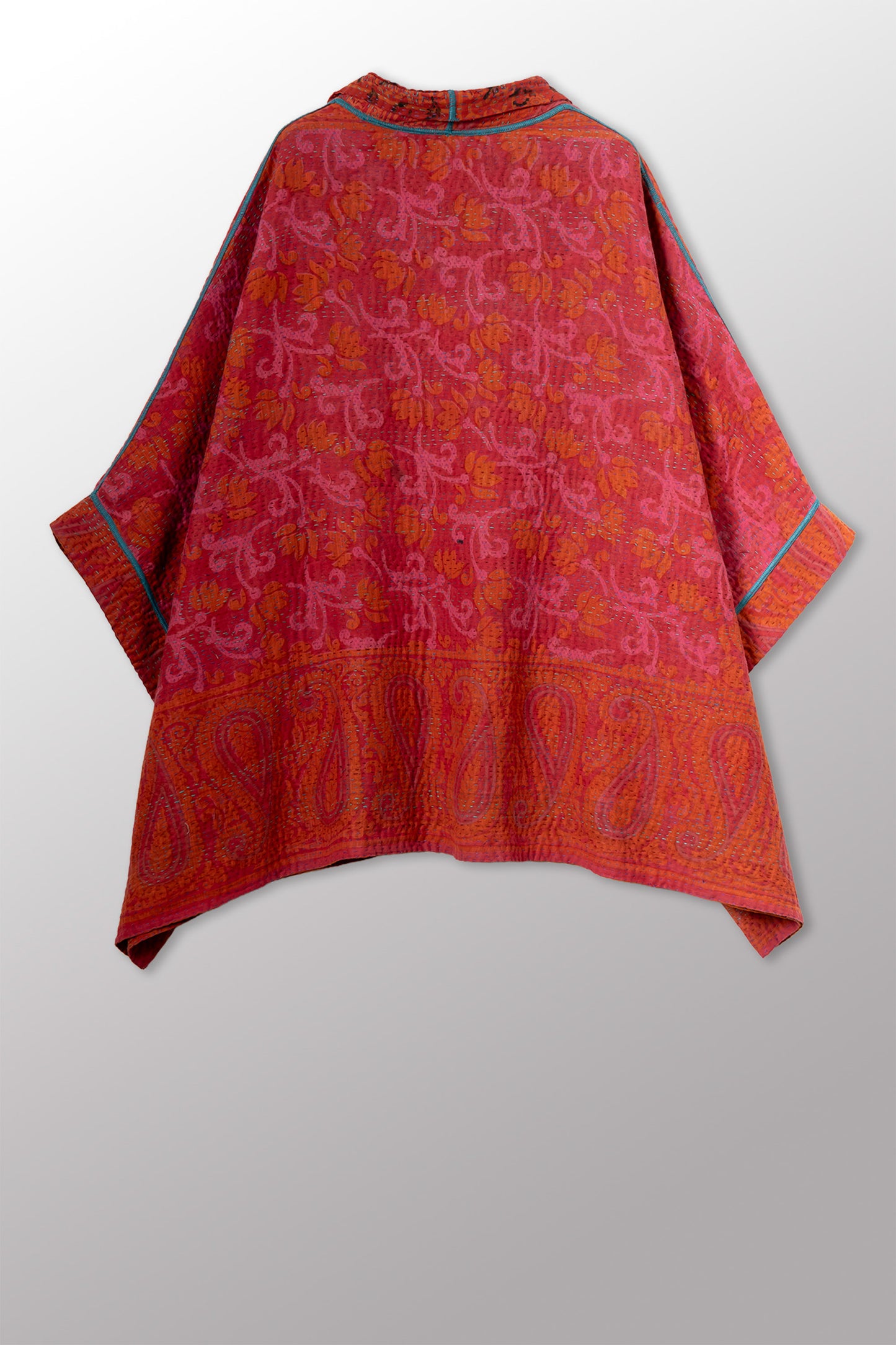 COTTON OVERDYE KANTHA DOUBLE COLLAR PONCHO - ov4323-corg001a -