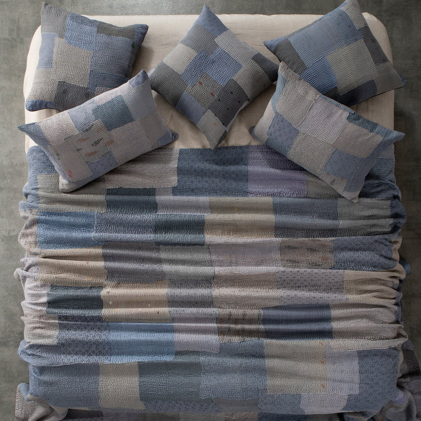 Mosaic Fray  Patch Handmade Vintage Kantha Quilts -Hydrangea