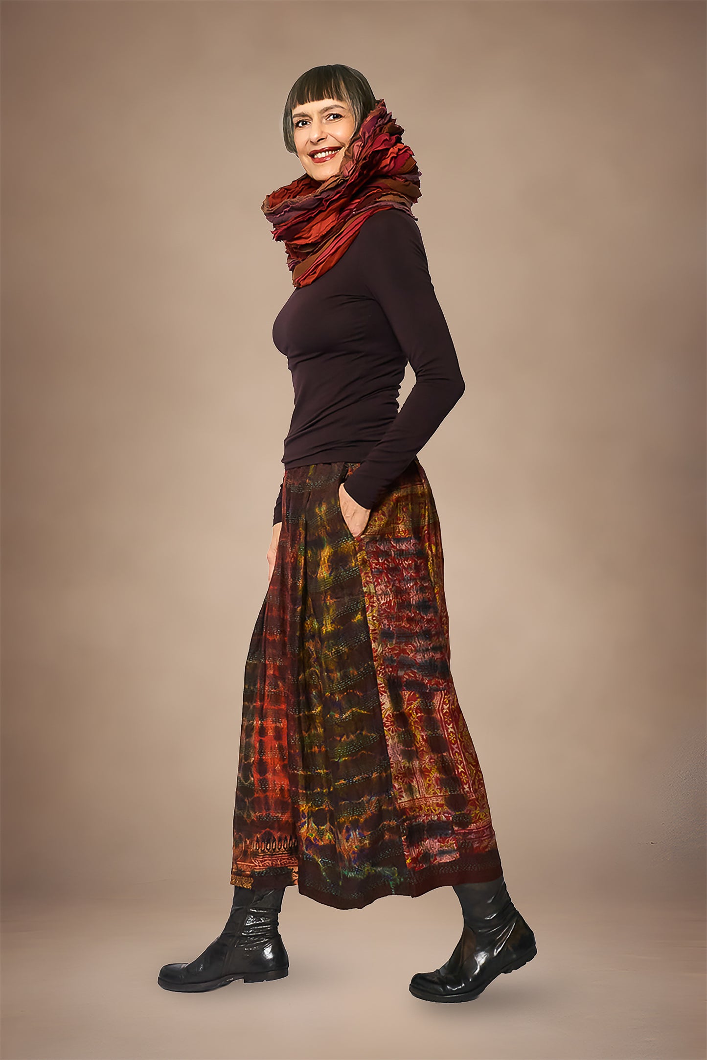 WAVY STRIPE KANTHA COWL NECK TUBE - wv2846-org -