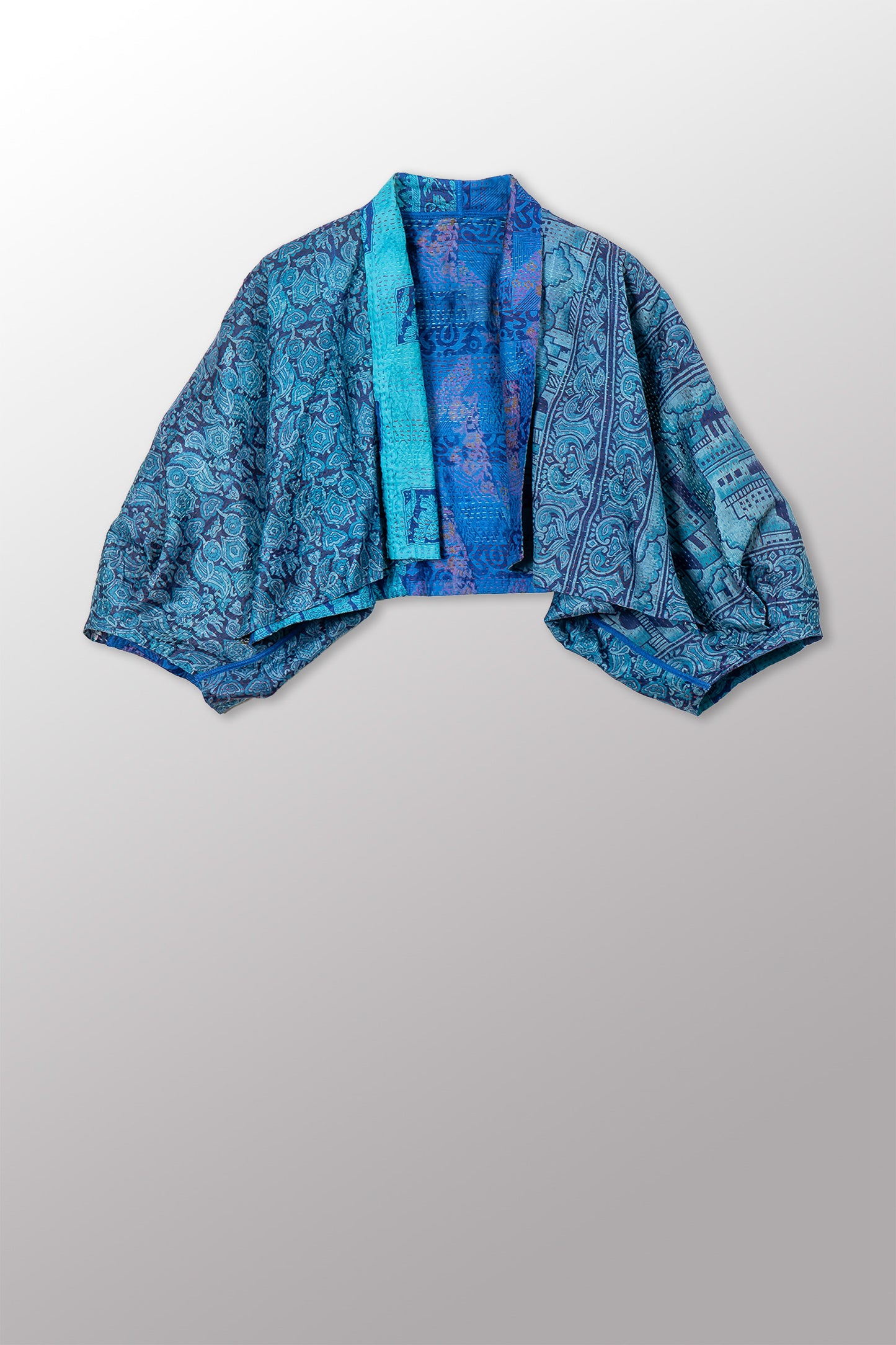 VINTAGE SILK KANTHA PUFF SLV. SHRUG - sv2062-0032a -
