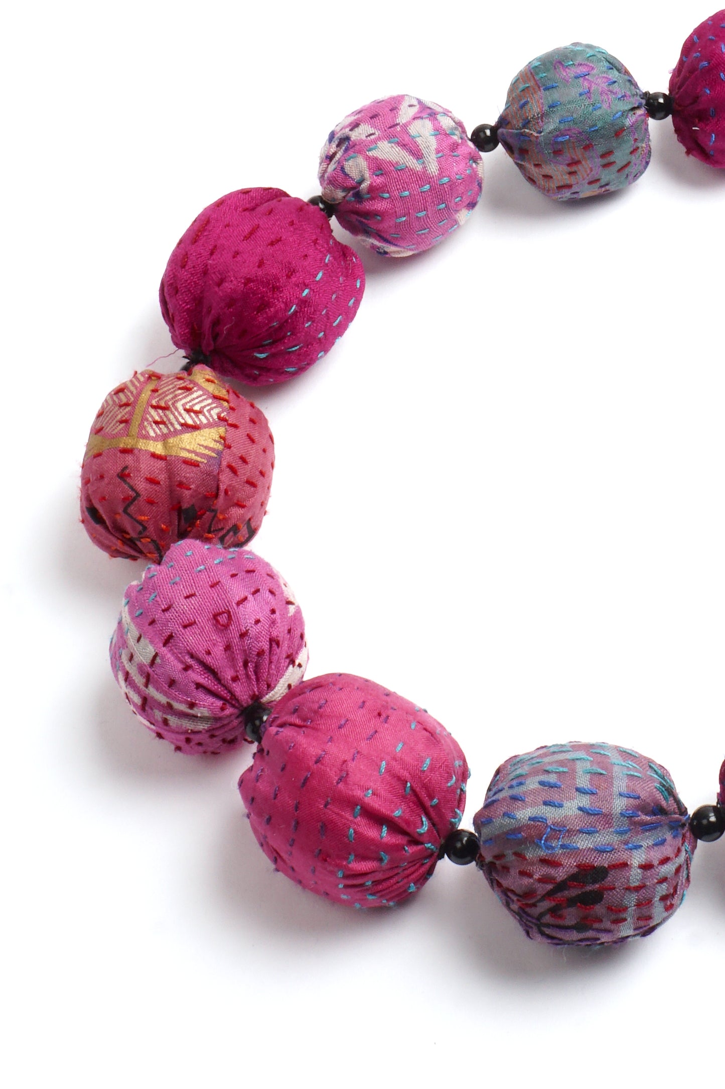 VINTAGE SILK KANTHA NUTS LONG NECKLACE - sv2702-pik -