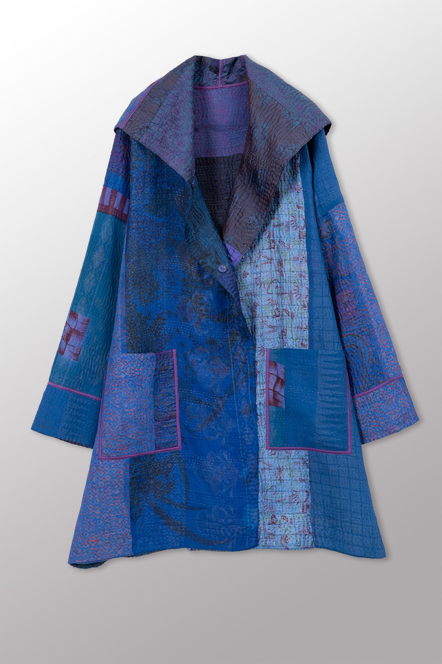 JACQUARD SILK KANTHA POCKET MEDIUM COAT - js4316-cnvy001m -