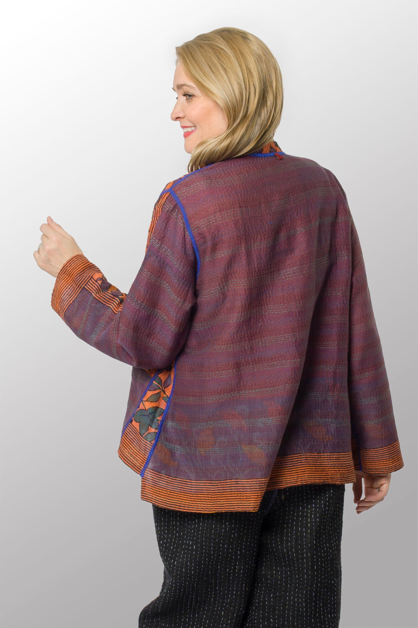 VINTAGE COTTON KANTHA KAFTAN JACKET SHORT - cv2088-0001m -