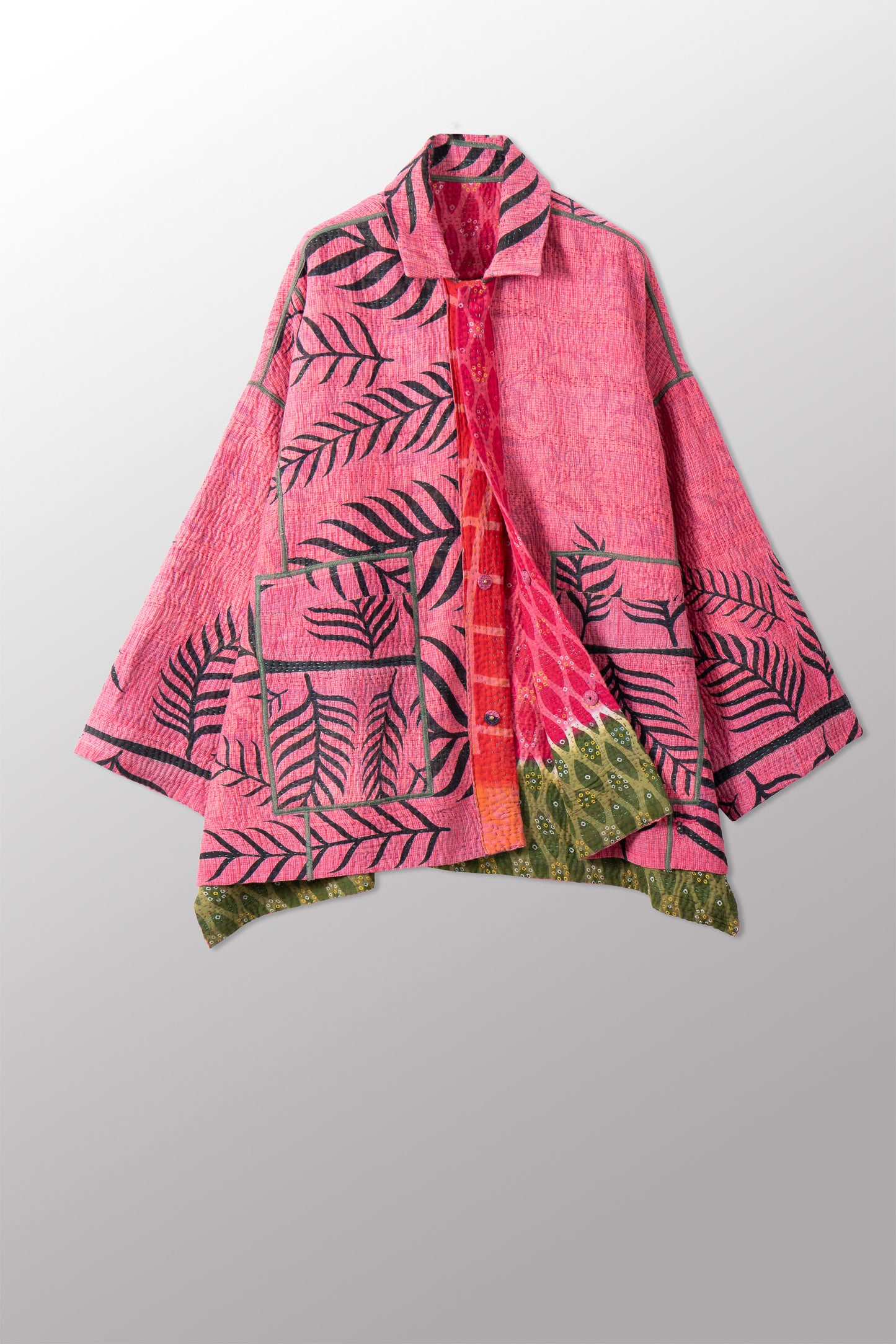 VINTAGE COTTON KANTHA OVERSIZED MINI COAT - cv4332-0043a -