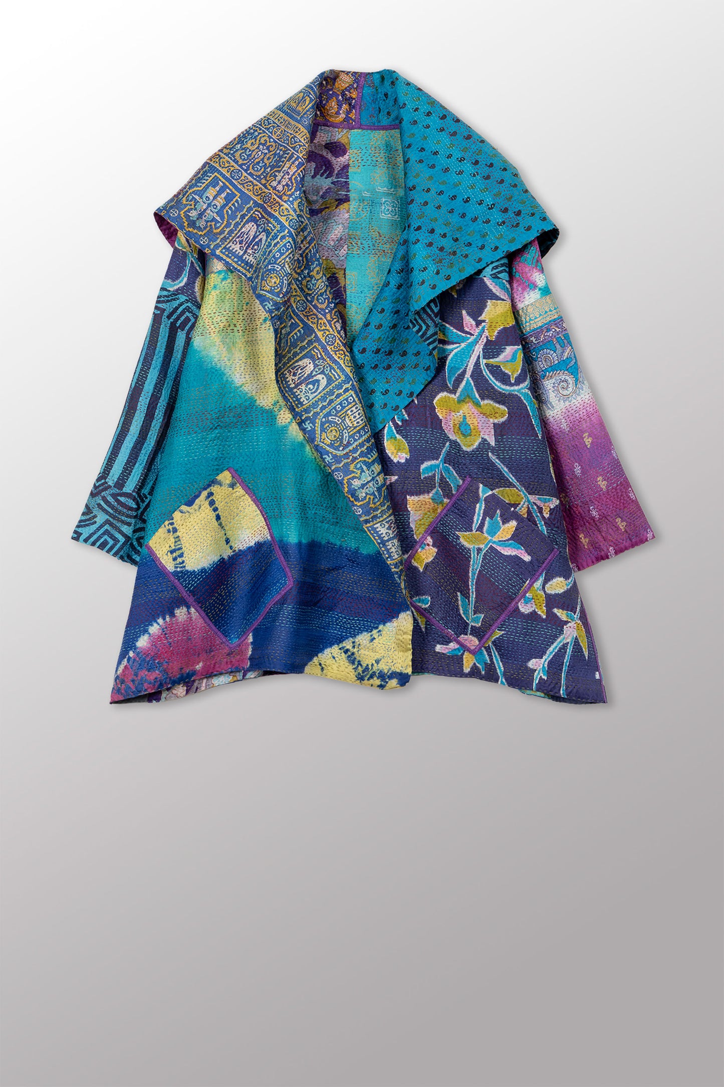 VINTAGE SILK KANTHA FLARE JKT - sv2010-0061a -