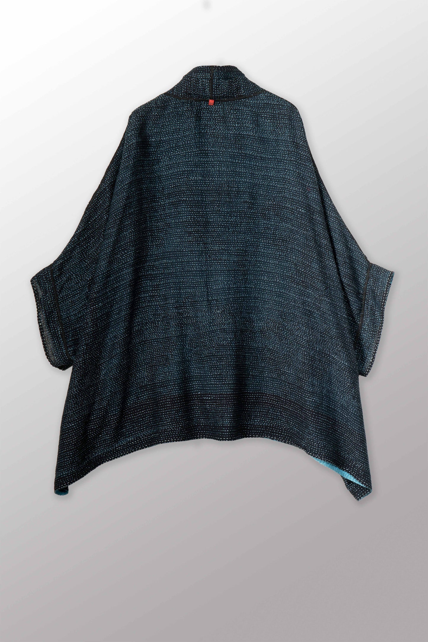 OVERDYED COTTON PAISLEY KANTHA DOUBLE COLLAR PONCHO - ov-cp2323-blu -