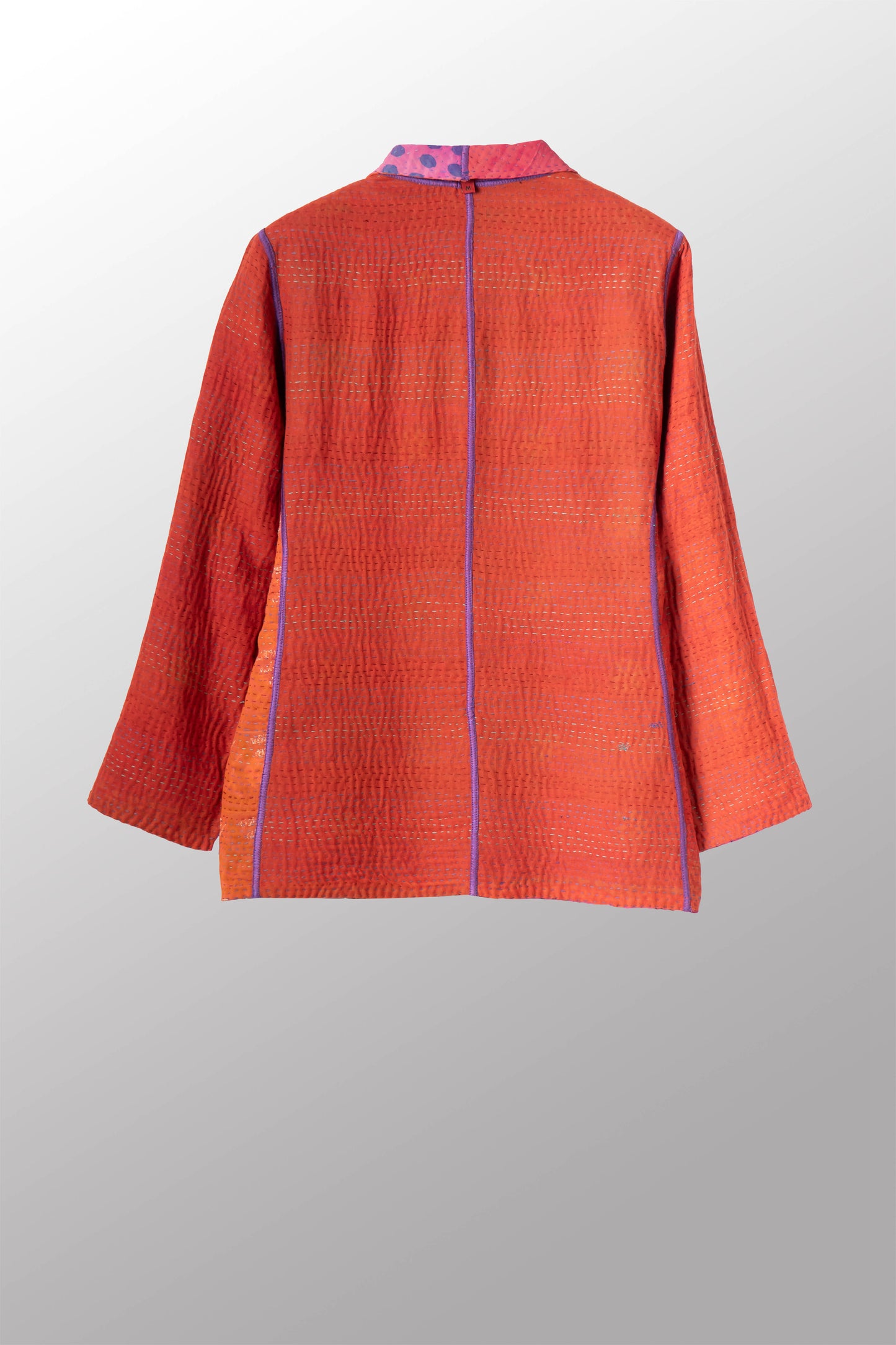 VINTAGE SILK GEORGETTE COTTON KANTHA SHORT JACKET - gc4007-0002m -