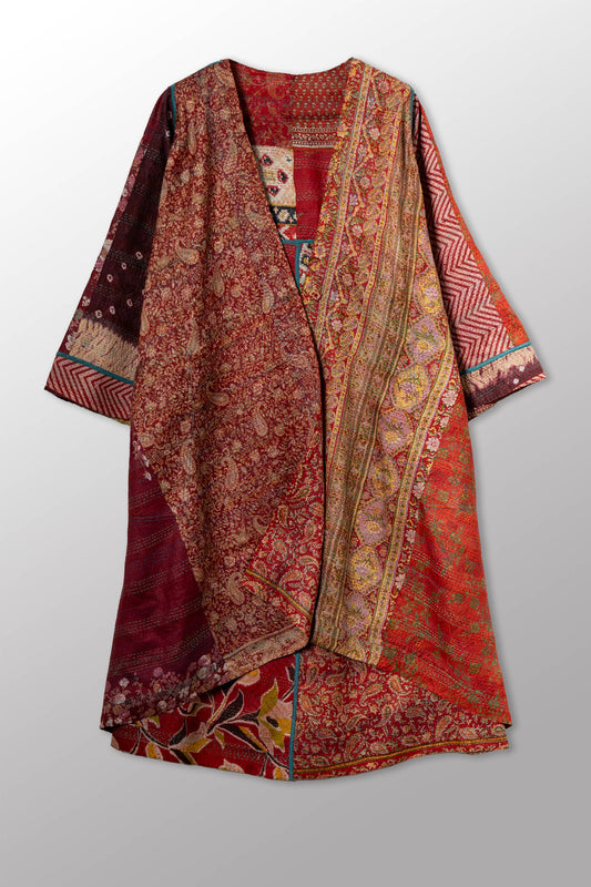 VINTAGE SILK KANTHA WRAP FLARE COAT - sv2330-0008a -