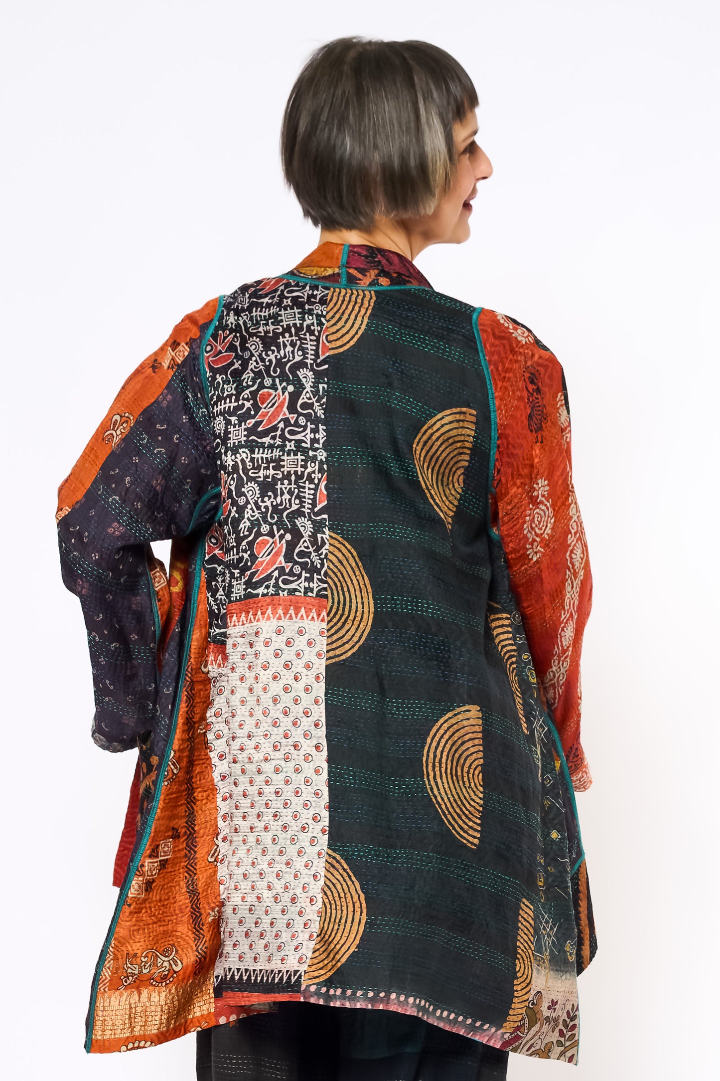 VINTAGE SILK KANTHA A-LINE JKT - sv2003-0413a -