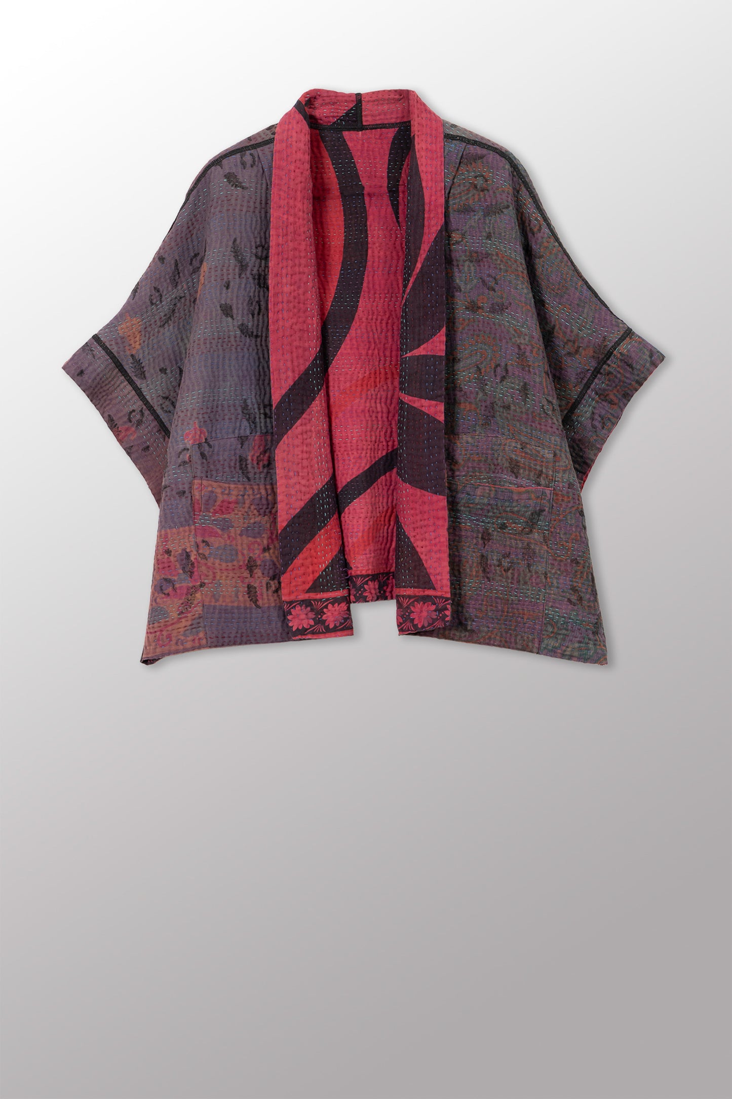 VINTAGE COTTON KANTHA MINI PONCHO - cv4060-0066a -