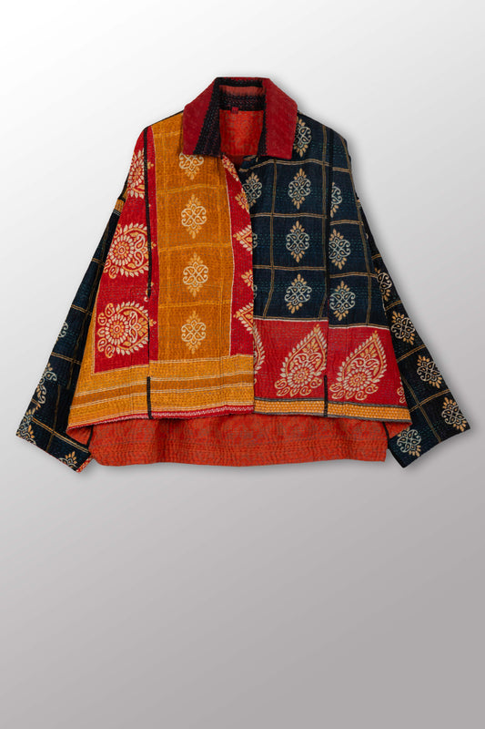 VINTAGE COTTON KANTHA CROPPED SHIRT JACKET - cv4075-0015a -