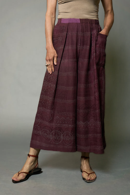 MOSAIC FRAY PATCH KANTHA PLEATED WIDE LEG PANTS - zb2678-prp -