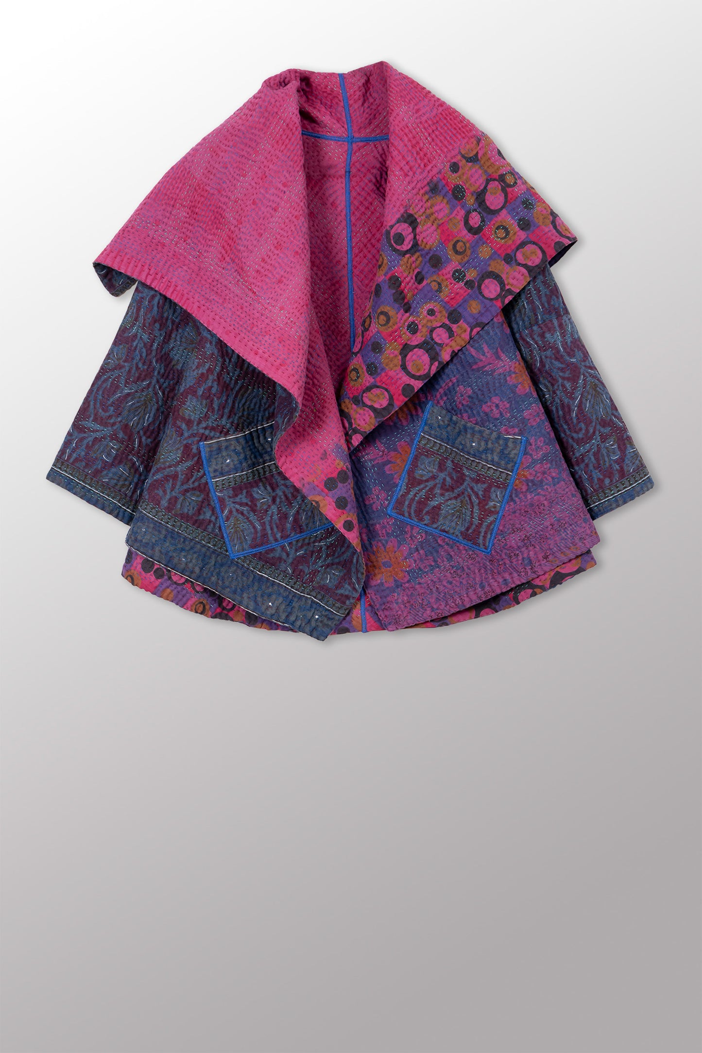 COTTON OVERDYE KANTHA CIRCULAR JACKET - ov4008-cprp001a -