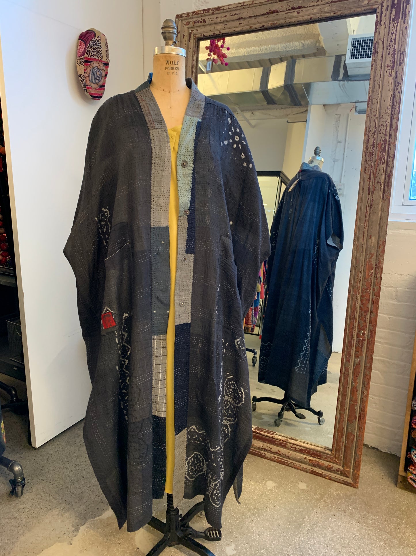 MOSAIC FRAY PATCH KANTHA PONCHO DRESS - zb2443-gry -