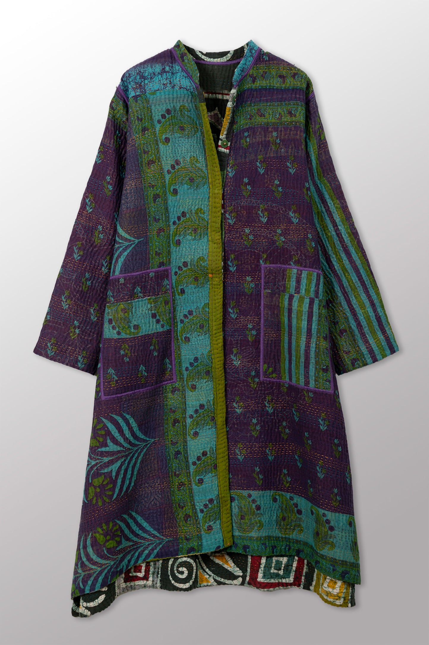 VINTAGE COTTON KANTHA KAFTAN COAT - cv4343-0003s -