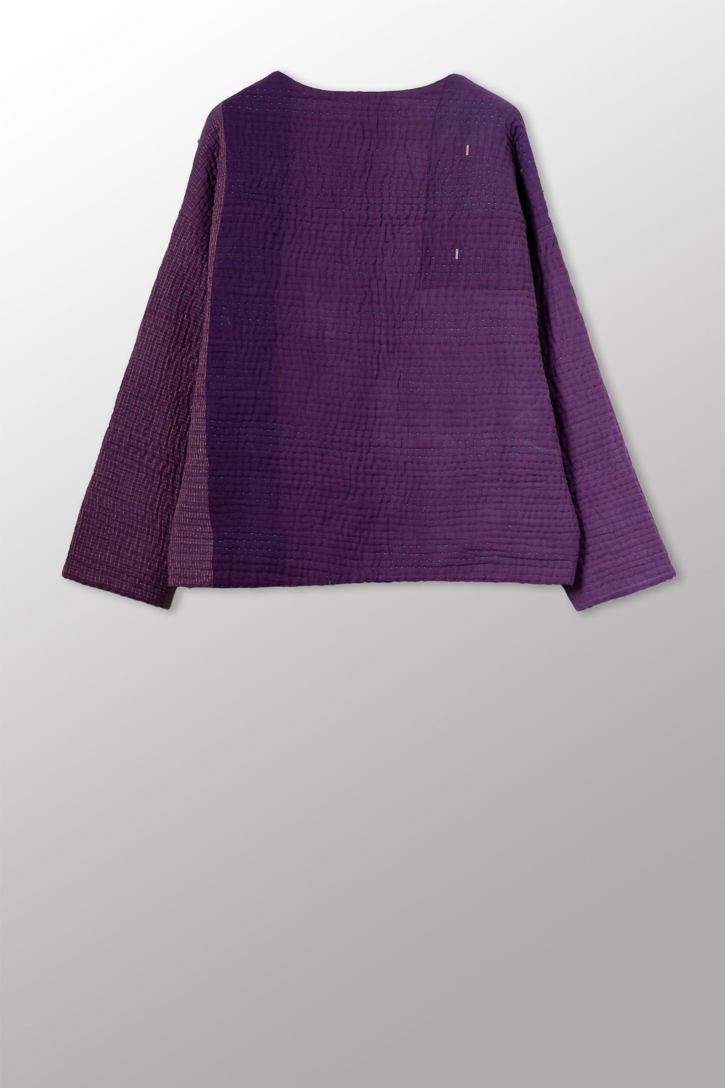 QUILTED OVERDYE COTTON KANTHA CREW NECK SHORT JKT - oq5053-cblu004a -