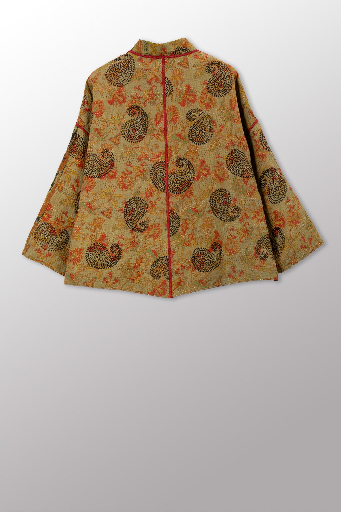 COTTON OVERDYE KANTHA STAND COLLAR CROPPED JKT - ov4034-cgrn001a -
