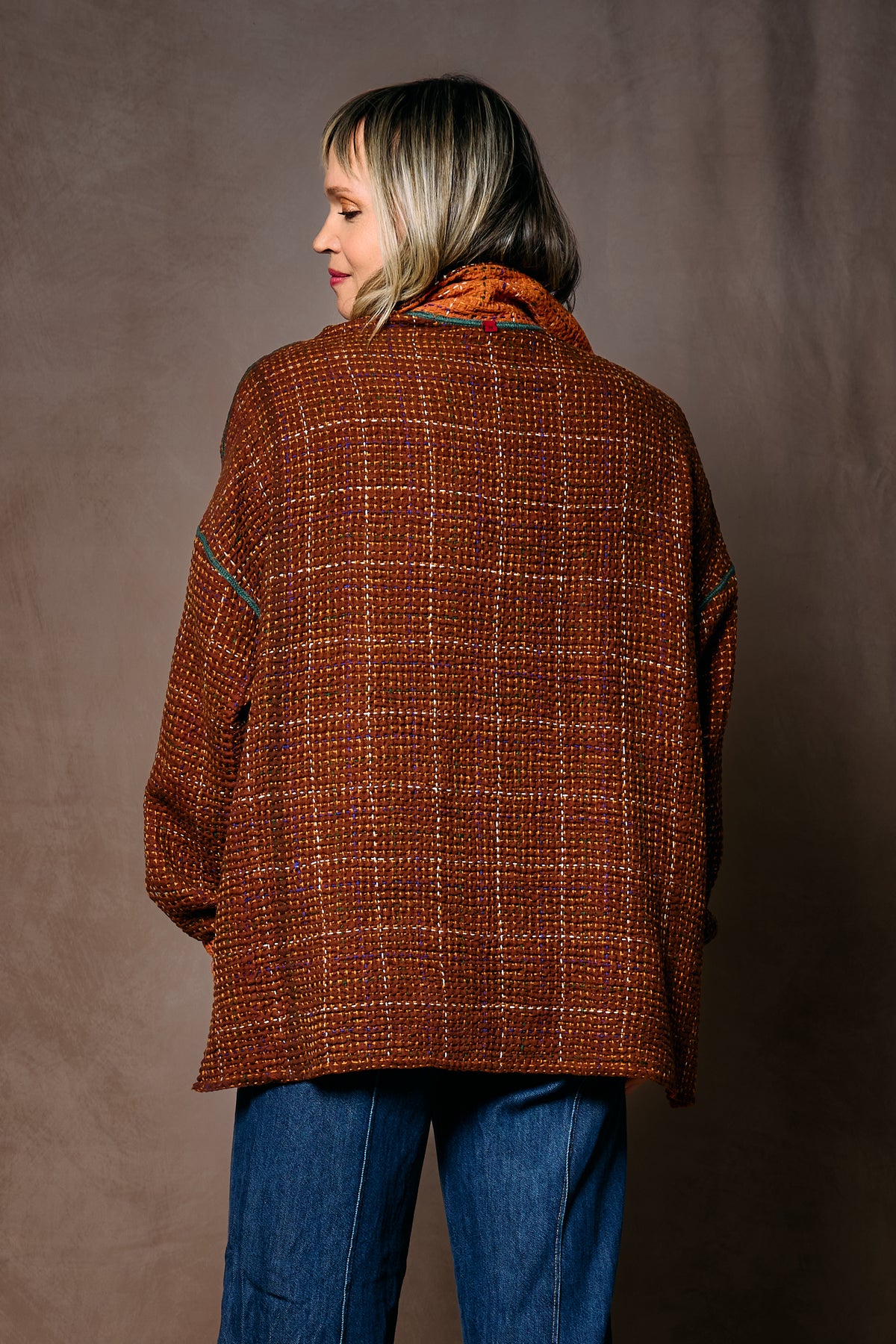 WOOL WAFFLE KANTHA RELAXED SHIRT JACKET - ww3j105-org -