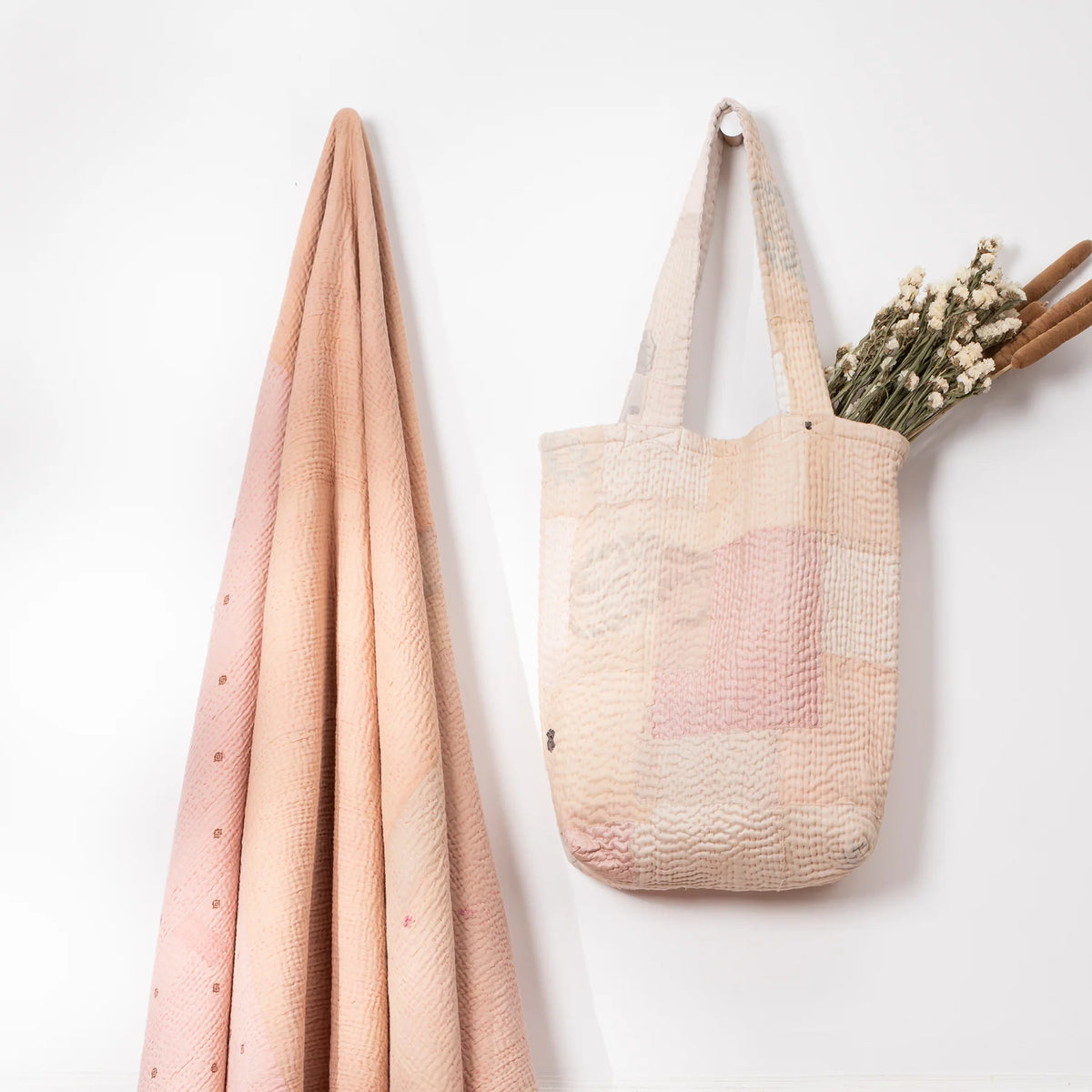 Mosaic Fray Handmade Vintage Kantha Tote Bag -Shallot