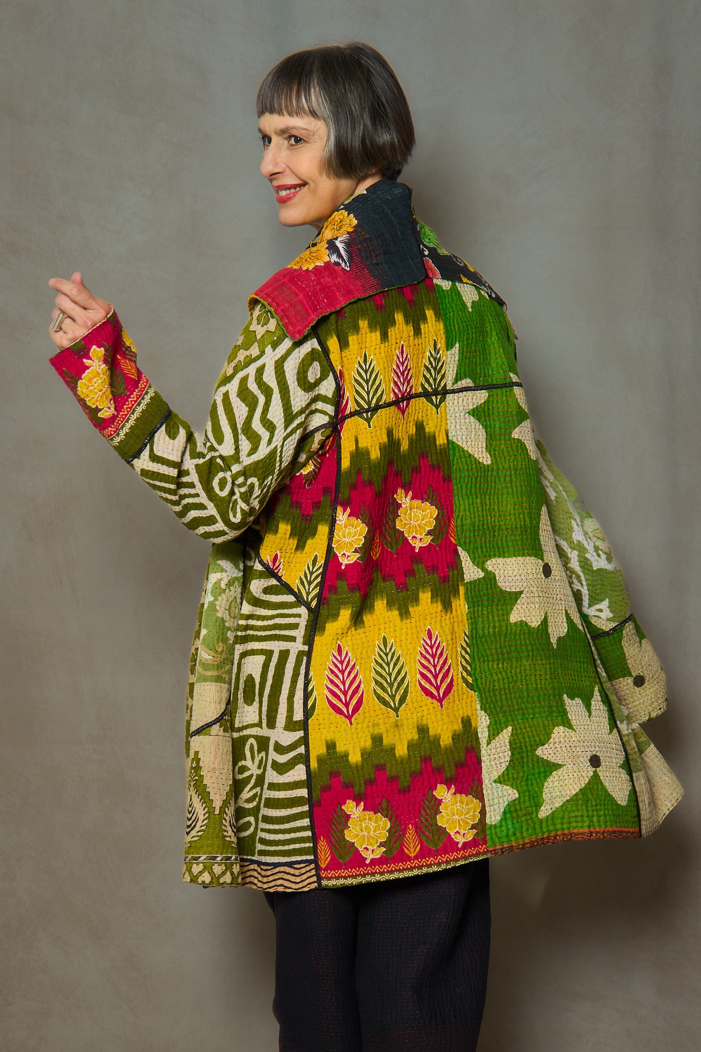 PUZZLE KANTHA A-LINE COAT P - pz4336-grn -