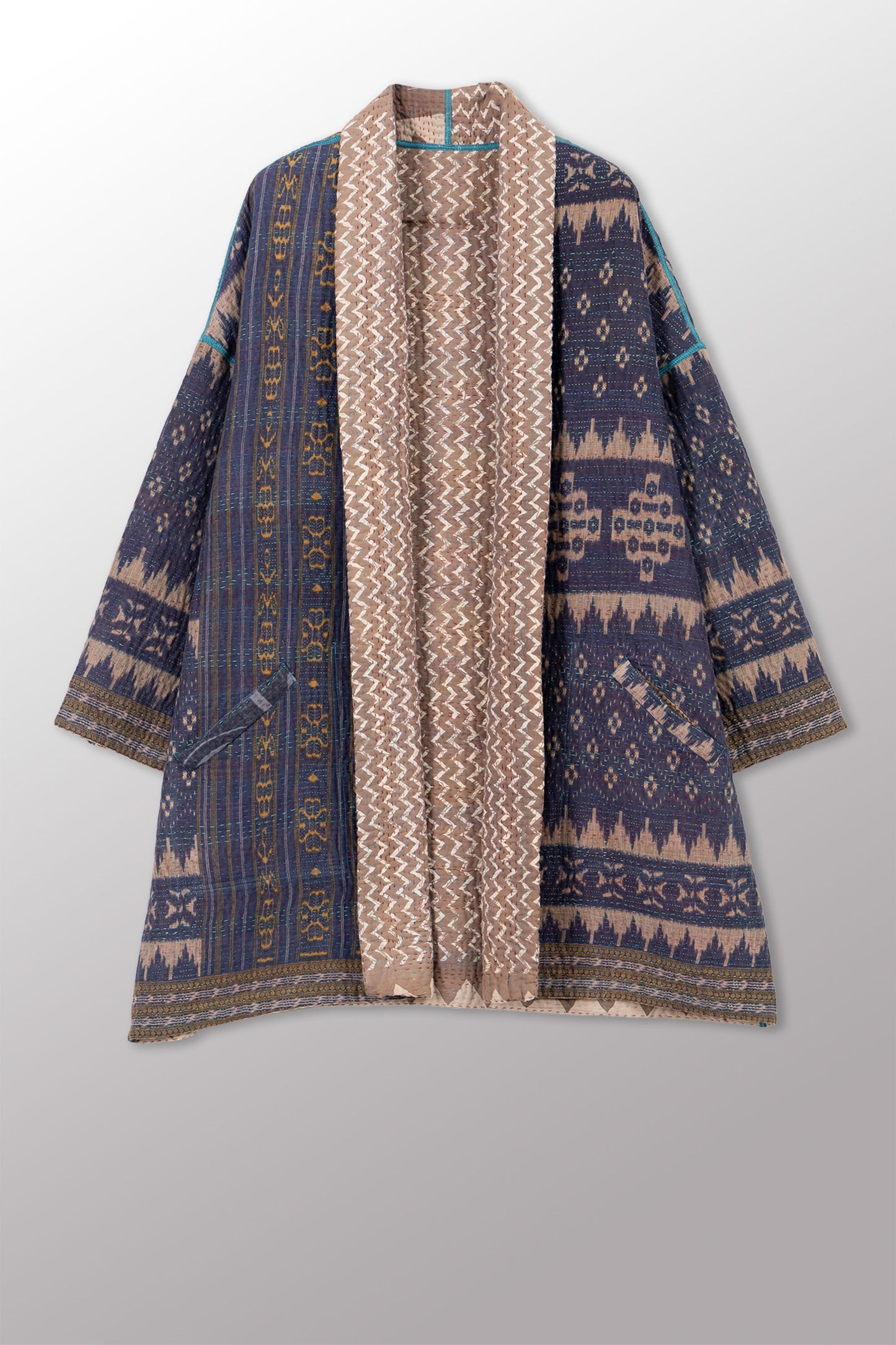 COTTON OVERDYE KANTHA HAORI JACKET - ov4068-cgry004a -