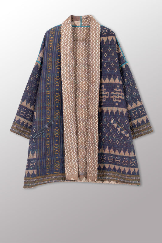 COTTON OVERDYE KANTHA HAORI JACKET - ov4068-cgry004a -