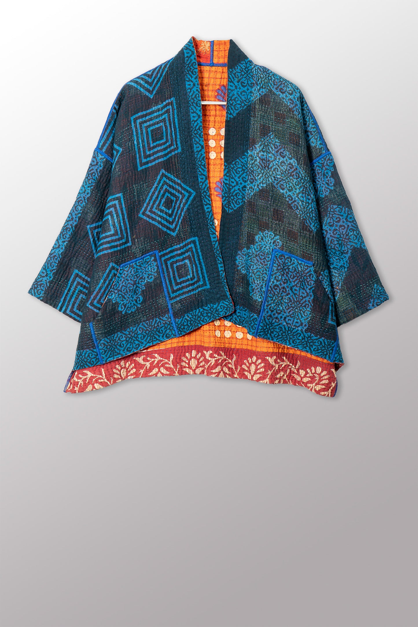 VINTAGE COTTON KANTHA MINI KIMONO JKT - cv4055-0055a -
