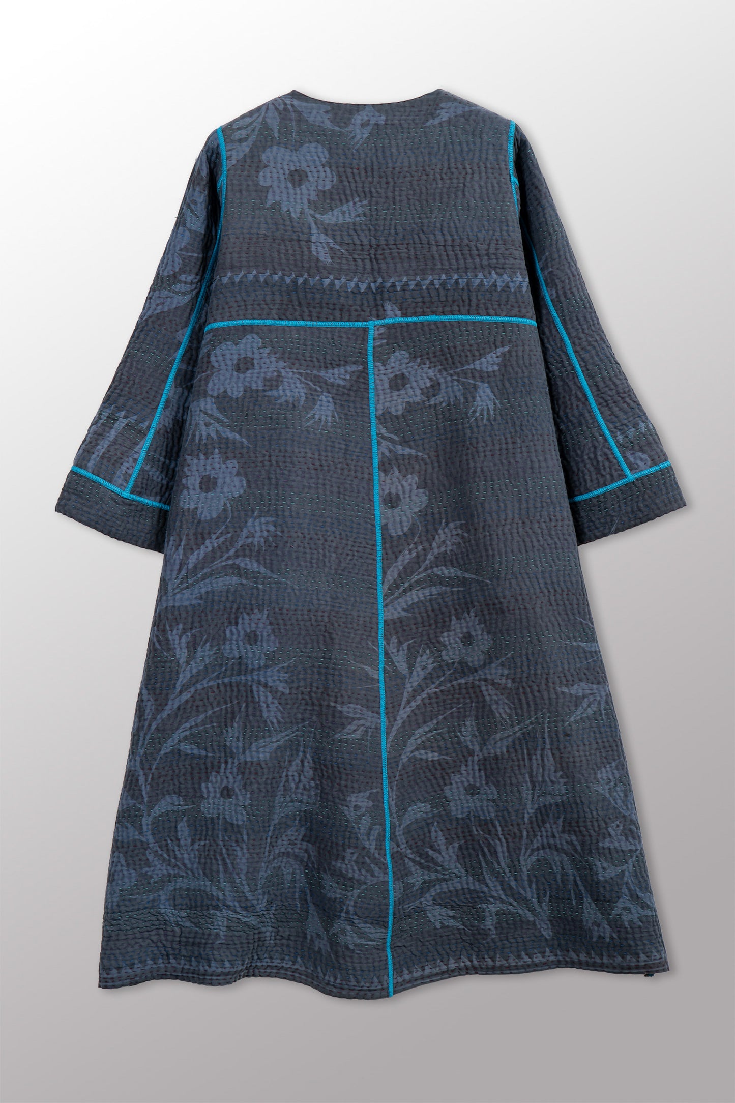 COTTON OVERDYE KANTHA WRAP FLARE COAT - ov4330-cfus002a -