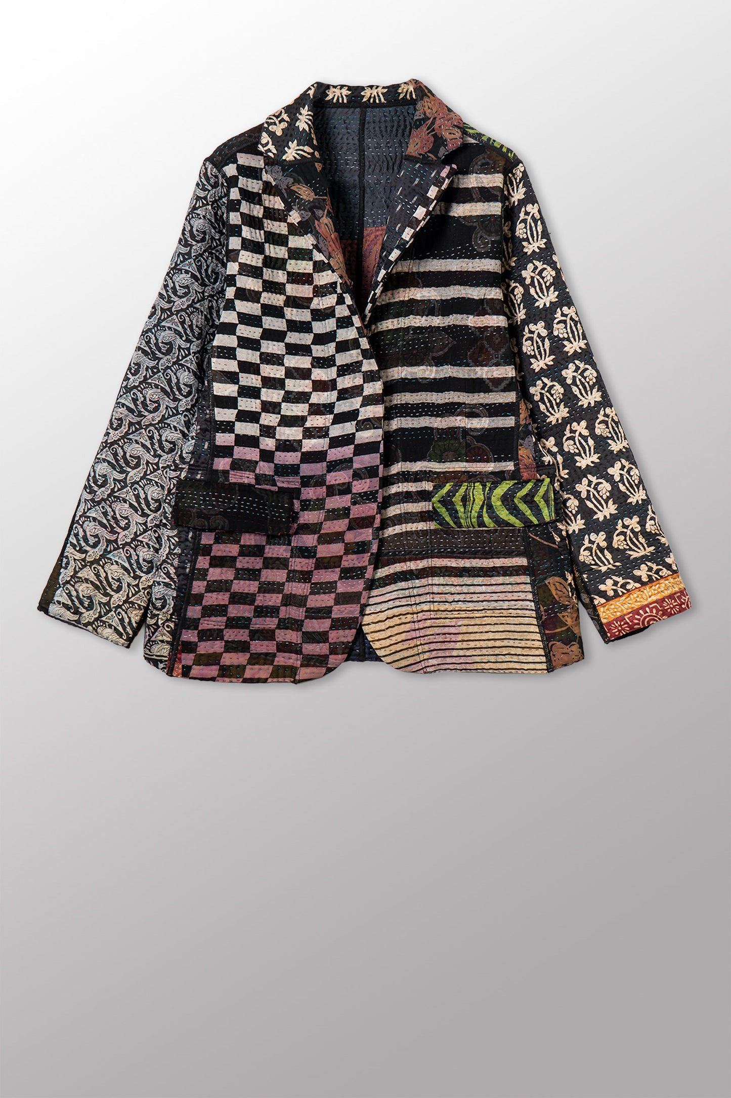 JACQUARD SILK KANTHA BASIC JACKET - js4052-cbkg001m -