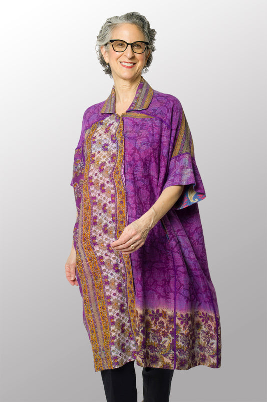 VINTAGE COTTON KANTHA WIDE SHIRT DRESS - cv2448-0001a -