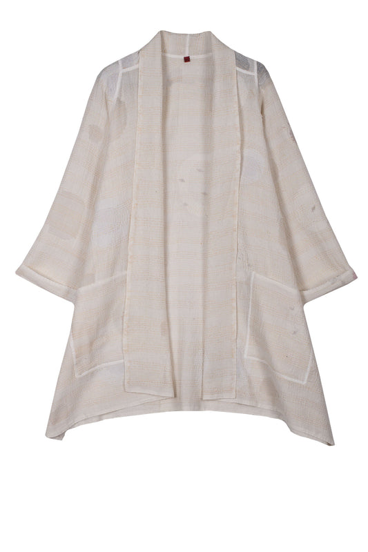CUT THROUGH DOT AND HOLES KANTHA A-LINE JACKET - cd2003-ivy -