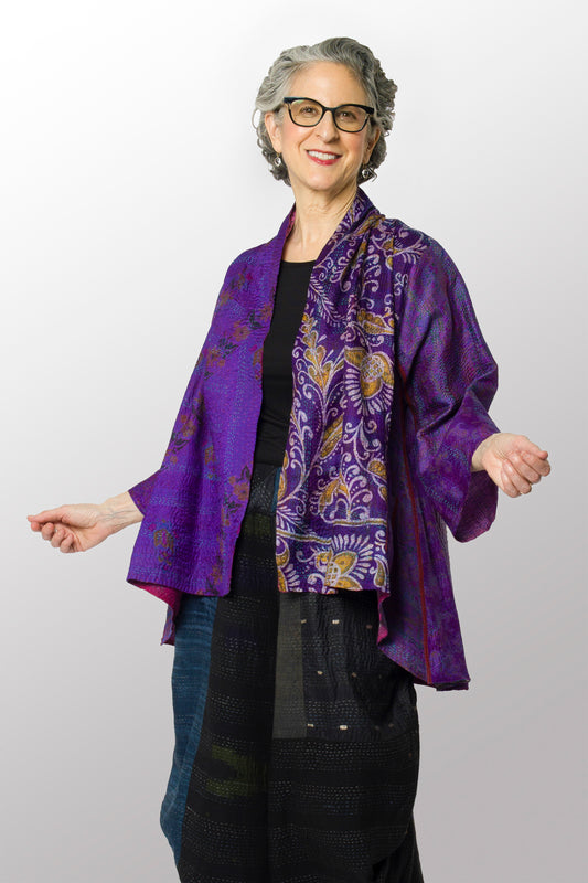 VINTAGE SILK KANTHA KIMONO JKT - sv2004-0031a -