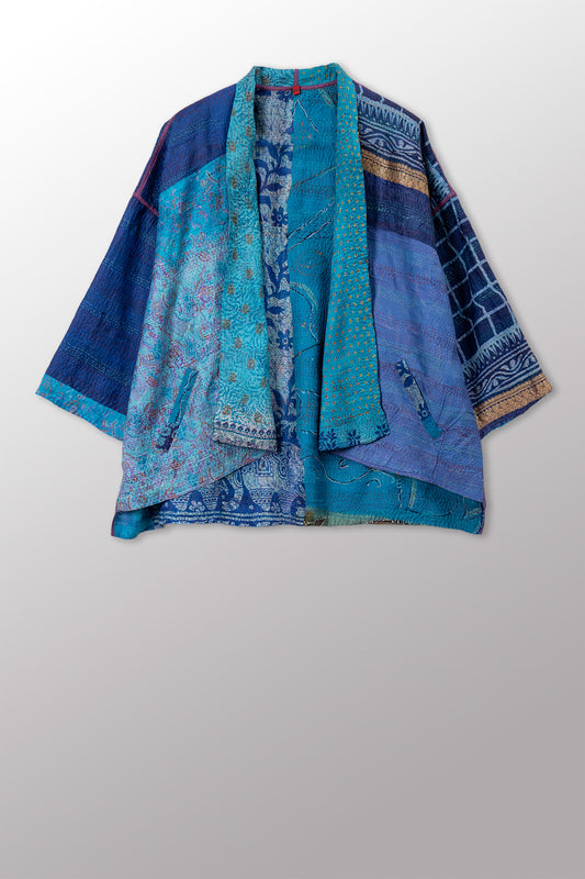 VINTAGE SILK KANTHA MINI KIMONO JKT - sv2055-0009a -