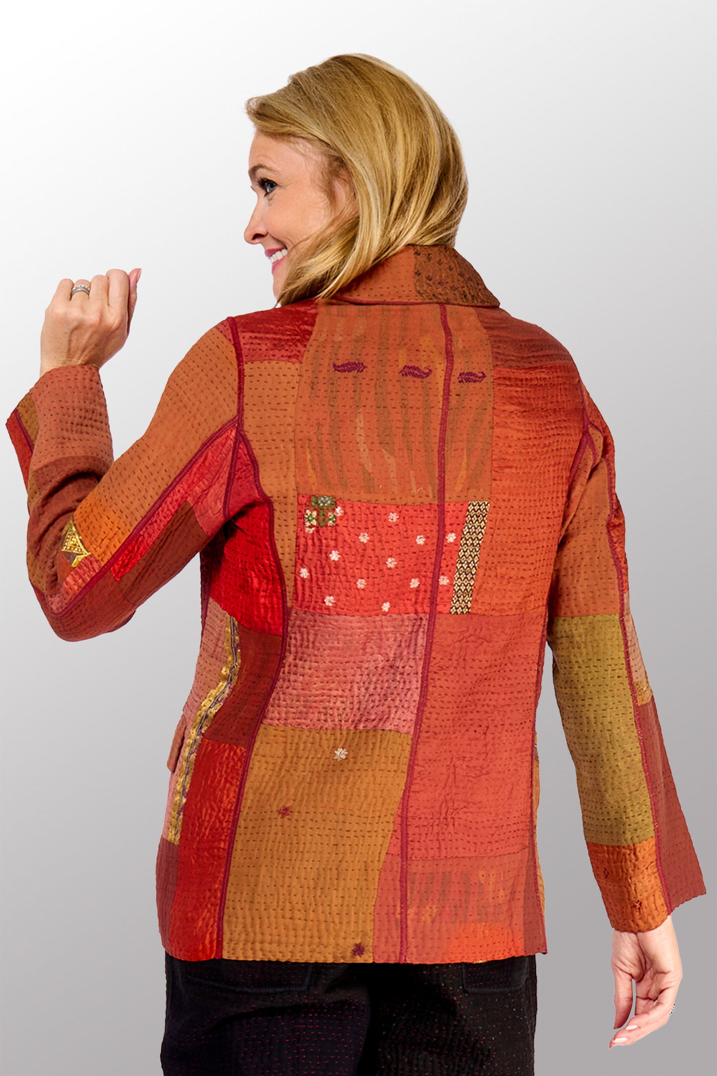 COTTON SILK SW PATCH KANTHA BASIC JACKET - ws4052-org -