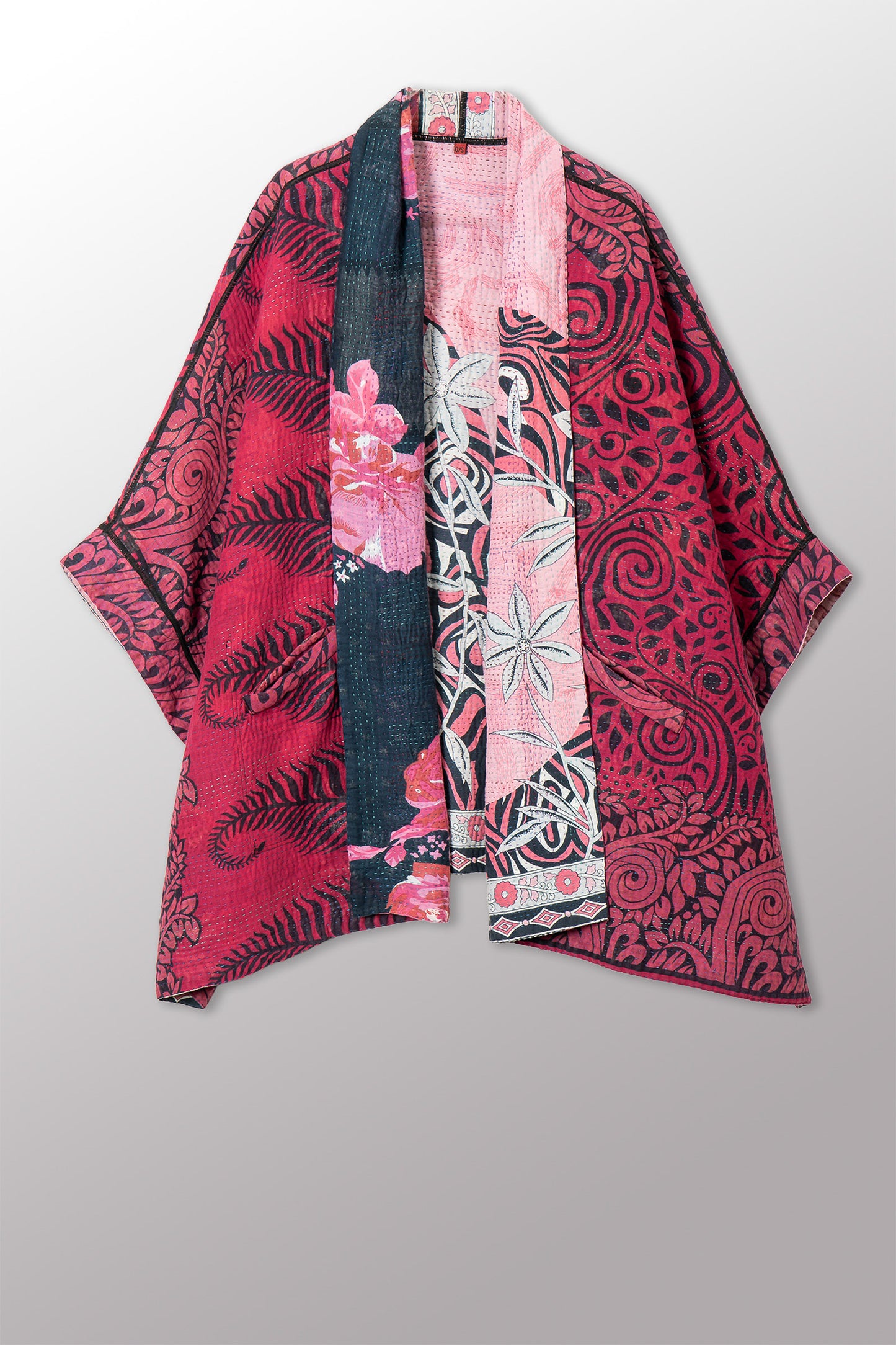 COTTON OVERDYE KANTHA DOUBLE COLLAR PONCHO - ov4323-cfus001a -