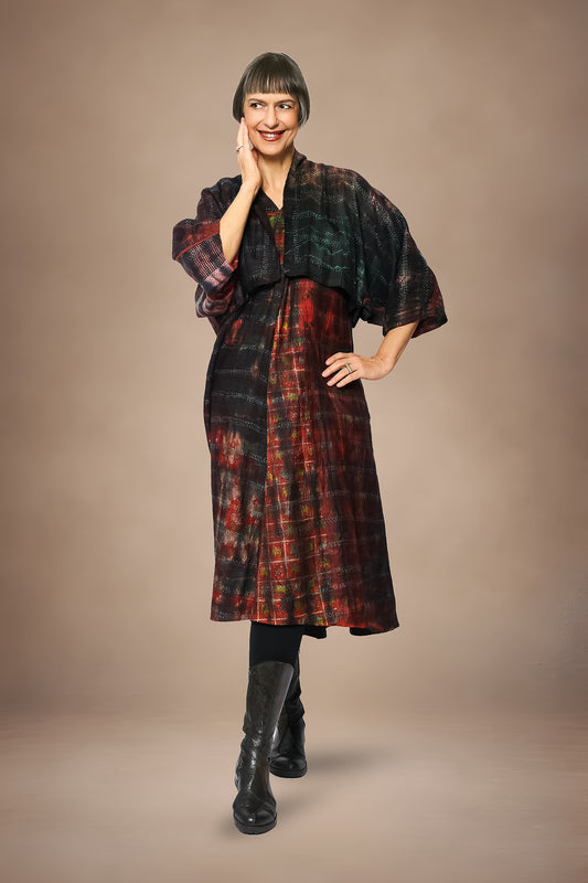 TIE DYE VINTAGE SILK KANTHA PUFF SLV. SHRUG - st-sv2062-mrn -