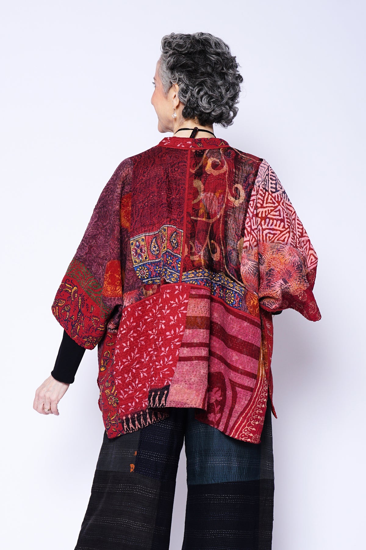 JACQUARD SILK KANTHA BAND COLLAR DOLMAN TOP - js4t101-mar -