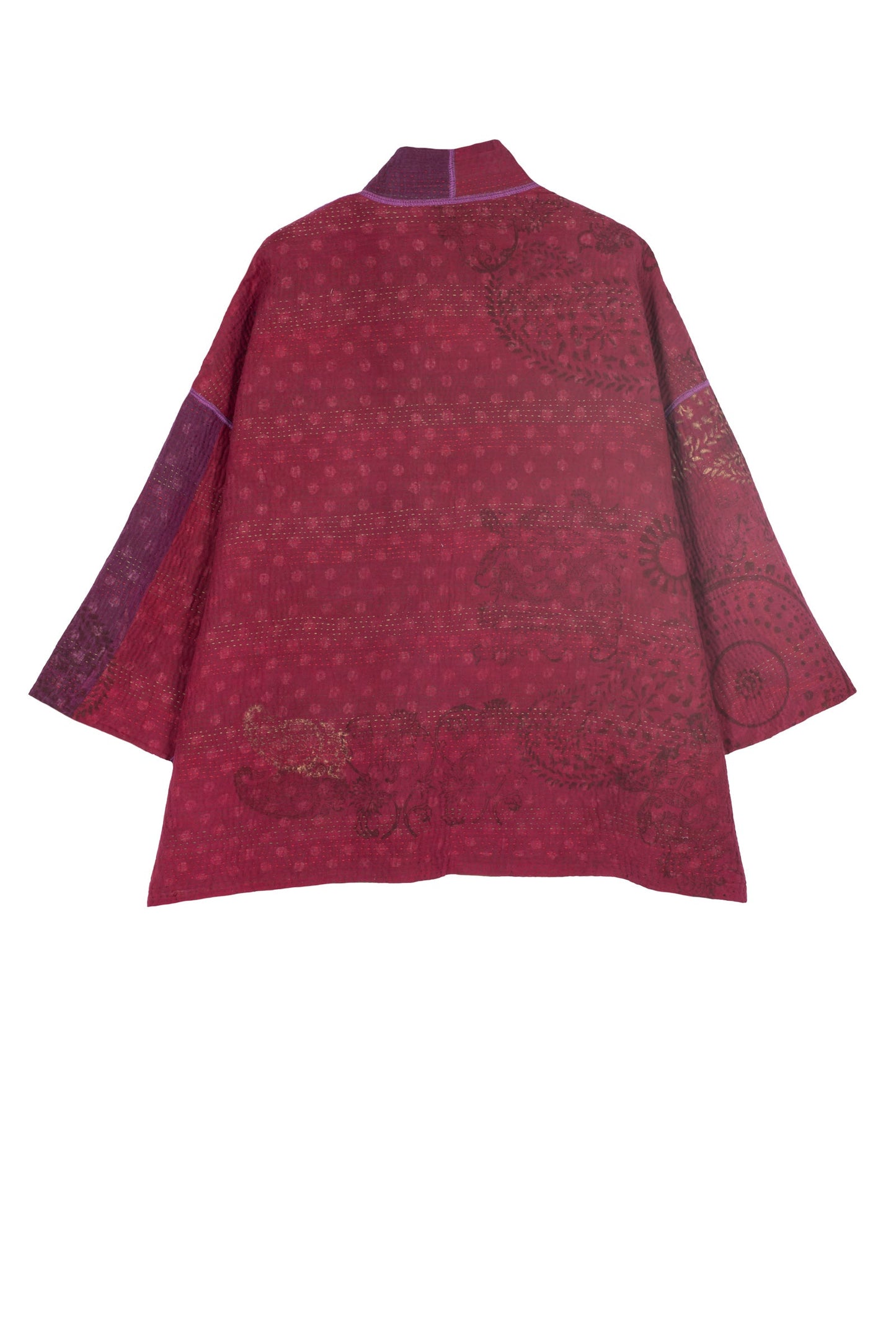 OMBRE PATCHED GOLD STAMP KANTHA  MINI KIMONO JACKET - og4055-mlt -