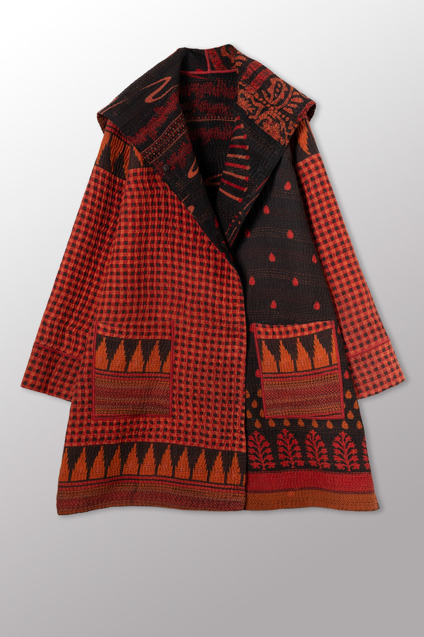 COTTON OVERDYE KANTHA POCKET MEDIUM COAT - ov4316-corg001m -