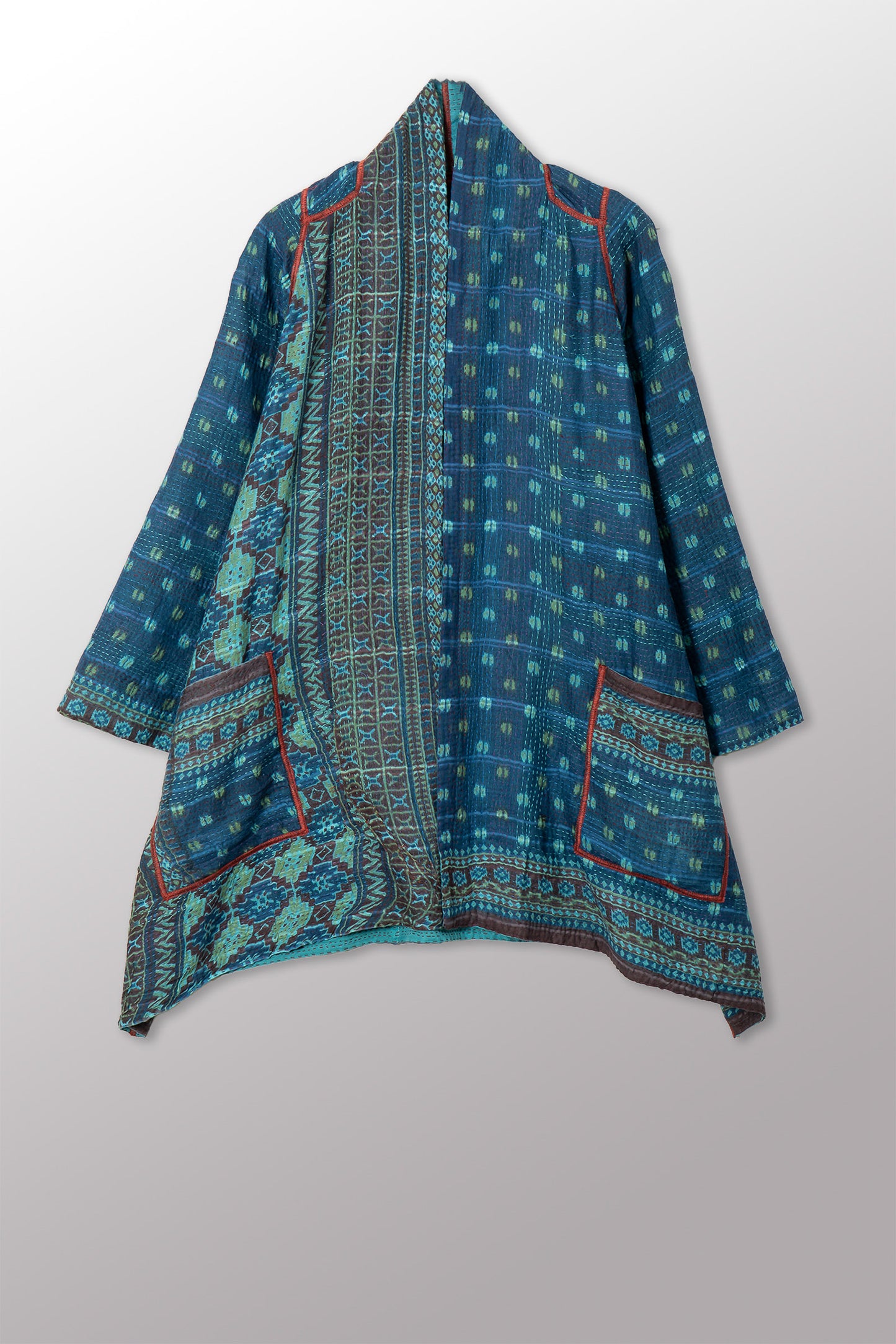 VINTAGE COTTON & NEW VOILE KANTHA A-LINE JKT - cn2003-0009a -