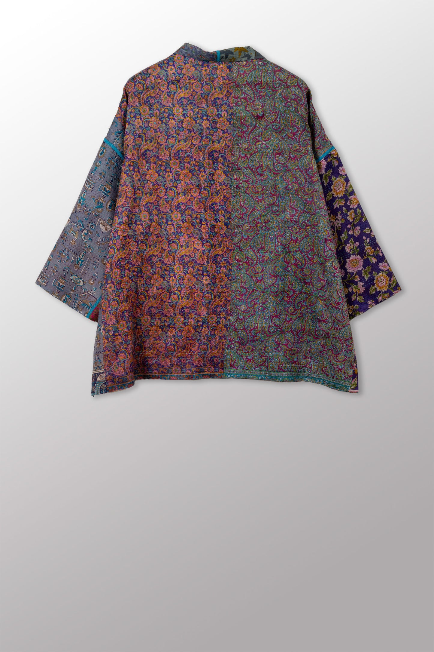VINTAGE SILK KANTHA MINI KIMONO JKT - sv2055-0008a -